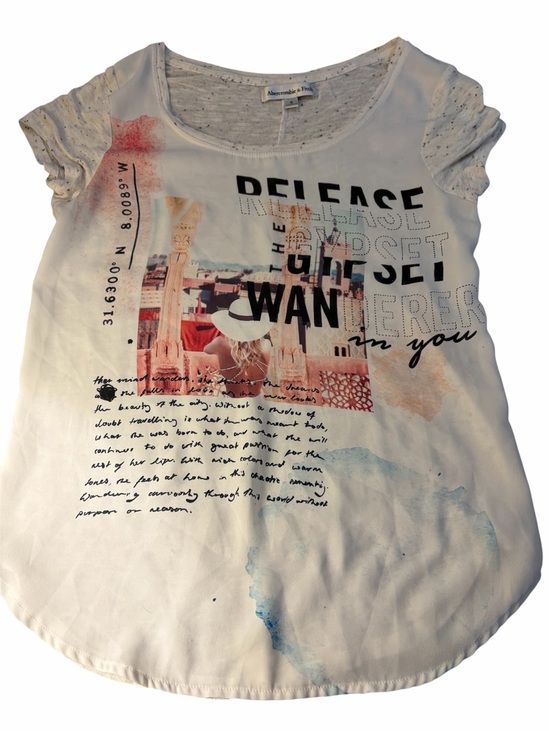 Abercrombie & Fitch Tops - Abercrombie & Fitch Graphic Scoop Neck Tee - White with Pastel Print Size S